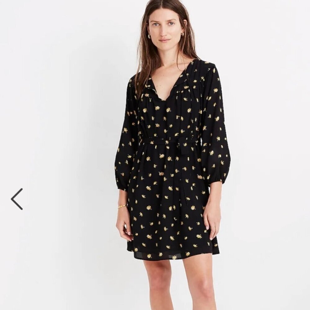 Madewell French Daisies Mini Dress Women's MEDIUM *no belt Black